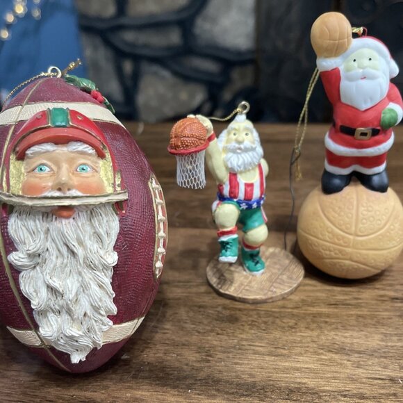 Unbranded Other - 3 Santa Claus Christmas Ornaments, Sports Themed Basketball, Football Read